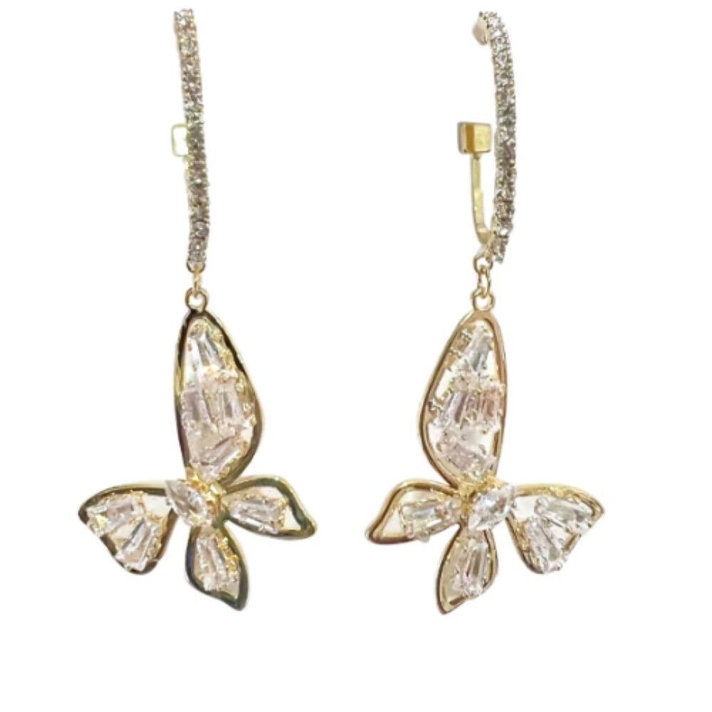 18k Gold Plated 1.5" earring with CZ Gold Butterfly Detail Earring